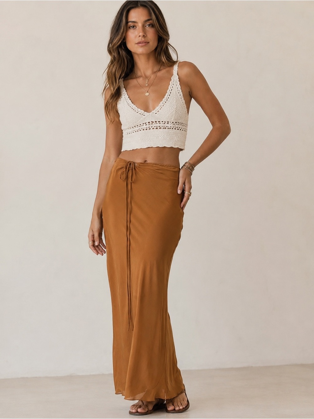 Free people Maxi Drawstring Wrap Skirt - Brown